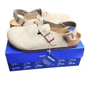 Birkenstock Tokio II Sand Suede Clogs Mules Sandals Mens 10 Adjustable Strap NIB